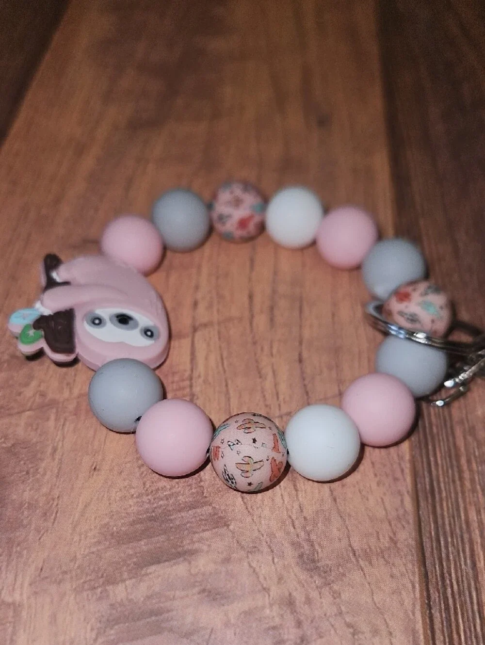 Silicone Sloth Beaded Wrist Keychain New